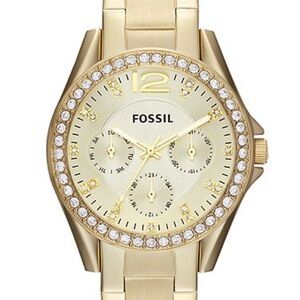 Riley Fossil Women's Gold-Tone Watch with Crystal Accents